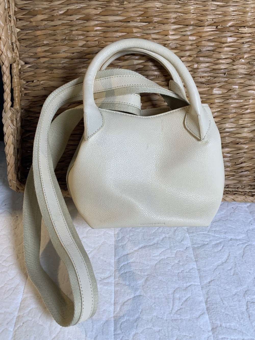 Small ivory cream/off white bone Antonio Melani pebbled leather hand bag NEW
